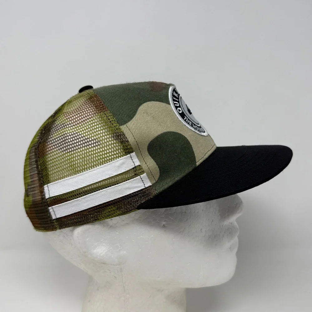 Quiksilver Mens Camo Trucker Hat Black‎ Flat Brim Mesh Snapback Cap Logo Patch